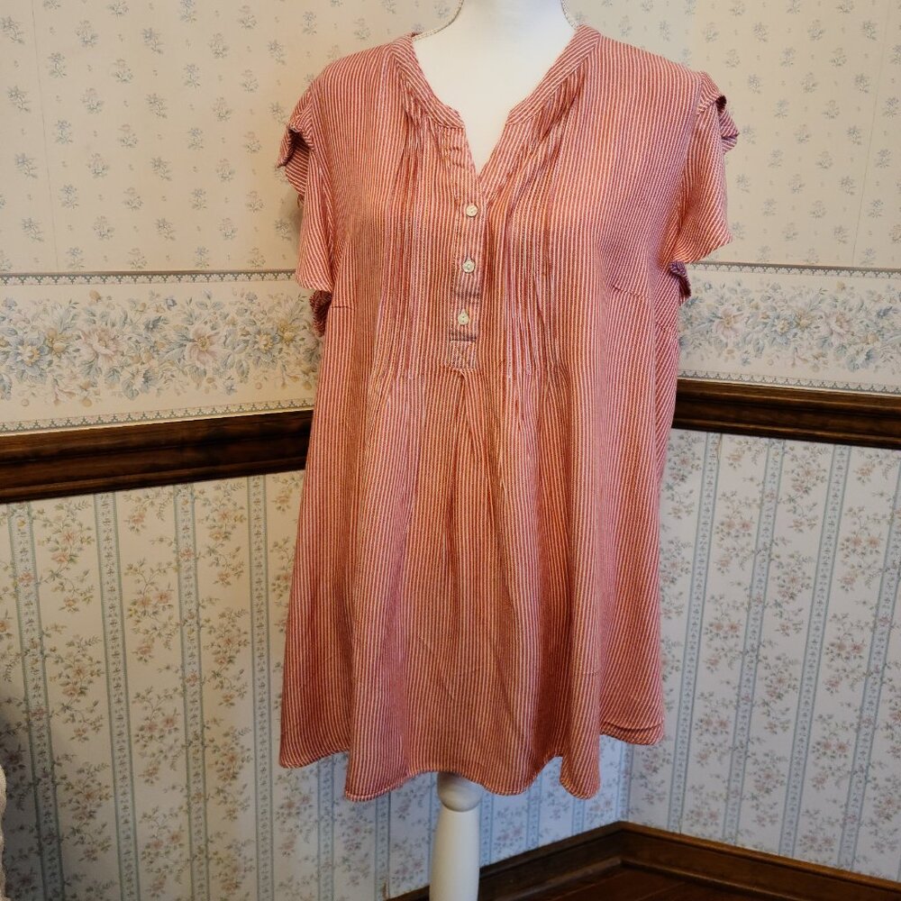 TIME AND TRU WOMEN'S MATERNITY WOVEN PINTUCK RED & WHITE PINSTRIPE 2 XL